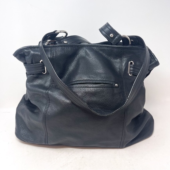 B. Makowsky Black Genuine Leather Top Handle Satchel Purse Handbag - Picture 5 of 11